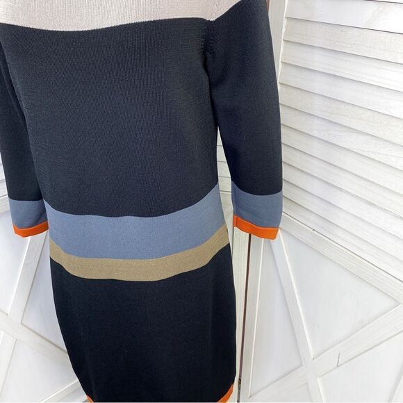 Nine West Colorblock Stripe Ponte Knit Sheath Dress Black Gray Medium Sweater - Picture 10 of 13